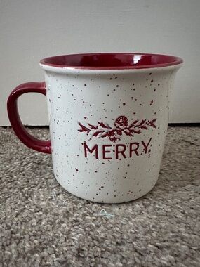 Place & Time Merry Mug Cream & Red Ceramic Handled Coffee Cup Christmas Holiday